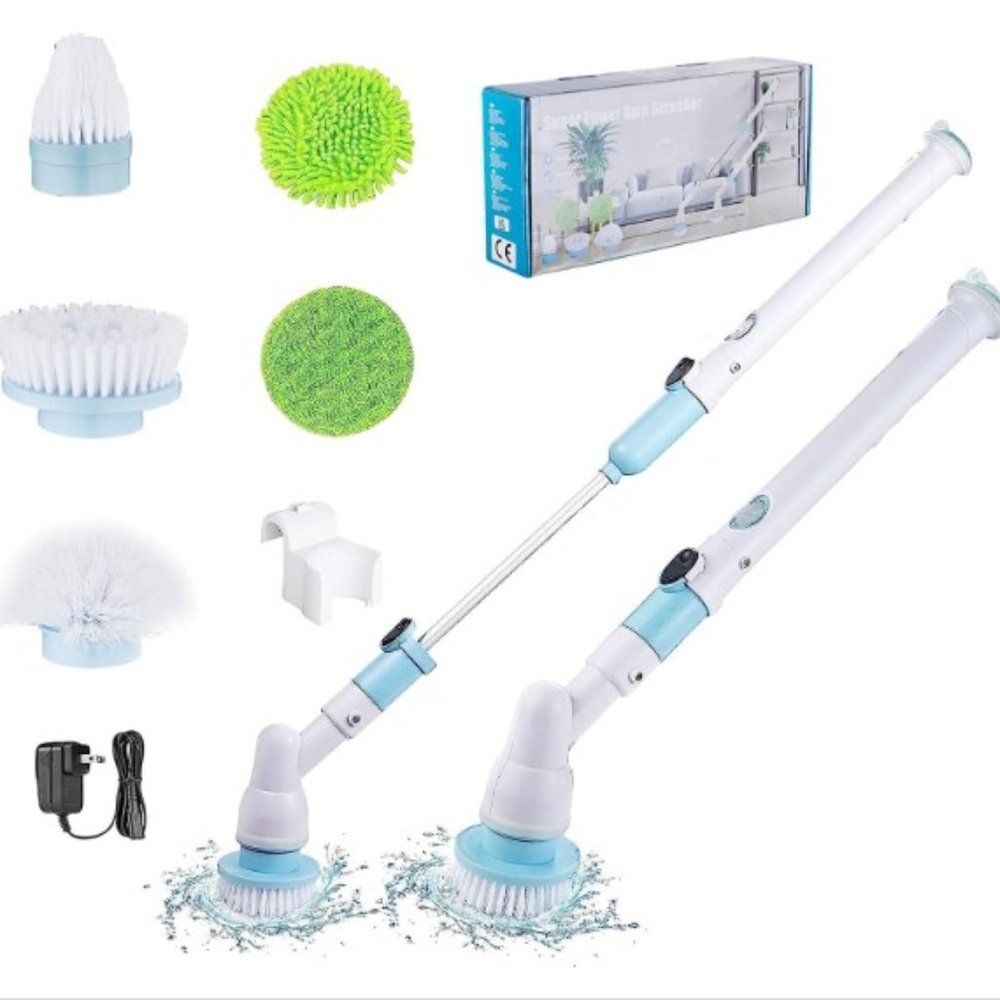 Cordless Electric Spin Scrubber - Shower/Bathroom /Floor with Extension Arm